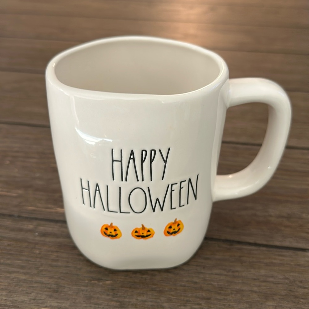 Rae Dunn White and Orange Halloween Pumpkin Mug